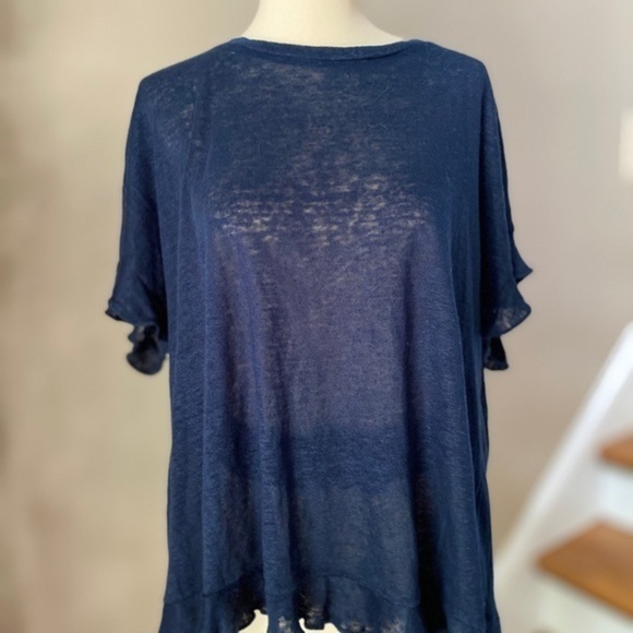 Anthropologie eri + Ali blue ruffle linen top M - Picture 5 of 5